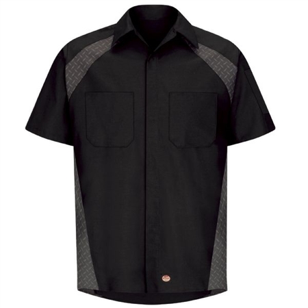 WORKWEAR OUTFITTERS Men's Short Sleeve Diaomond Plate Shirt Black, 3XL SY26BD-SS-3XL